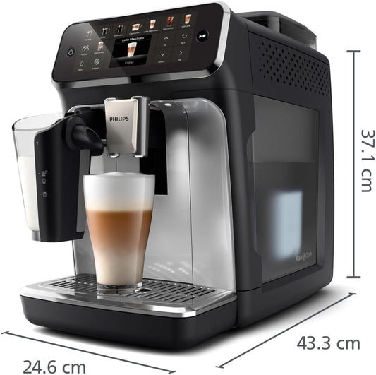 Expresso broyeur Série 5500 (EP5546/70)– 20 Boissons Chaudes et Glacées, Carafe LatteGo facile à nettoyer, SilentBrew, QuickStart, Machine à café à grain Noir/Argent